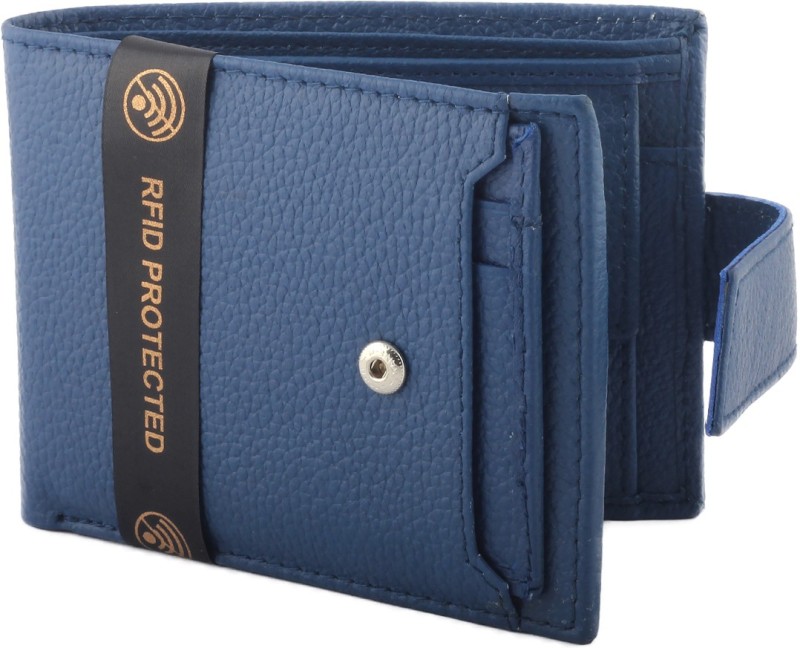Hidelink Men Casual Blue Genuine Leather Wallet(6 Card Slots)