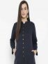 Biba Women Navy Blue Self-Design Longline Ethnic Jacket
