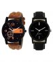 Analog Watch with Leather Strap For Boys (Pack of 2) Deal